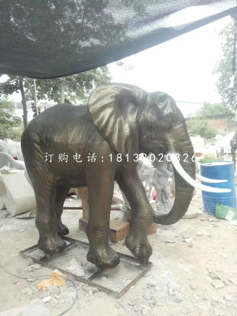 玻璃鋼仿銅大象雕塑，動物雕塑 (1)