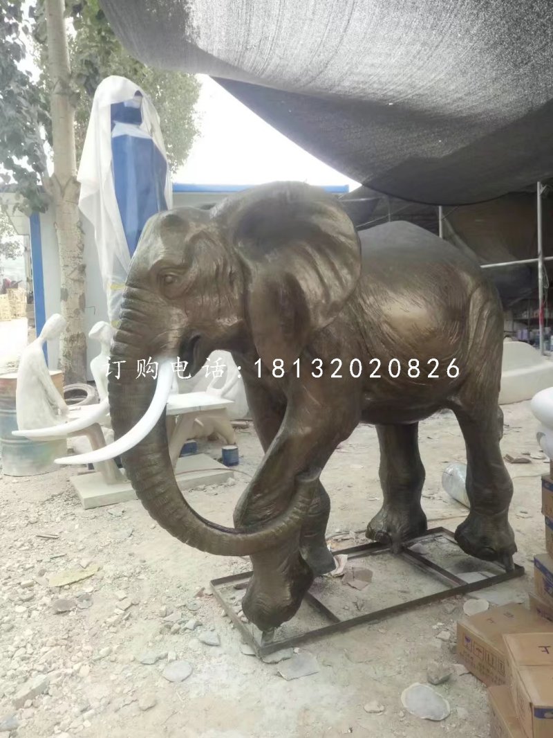 玻璃鋼仿銅大象雕塑，動物雕塑 (2)