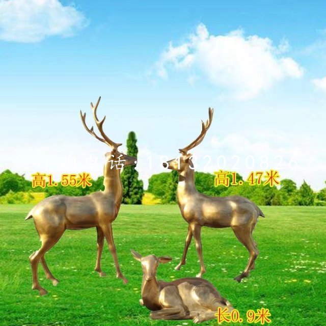 玻璃鋼仿銅小鹿，小鹿一家雕塑