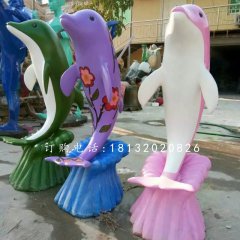 彩色海豚雕塑，玻璃鋼景觀擺件