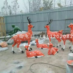 梅花鹿群雕塑，玻璃鋼公園動物雕塑
