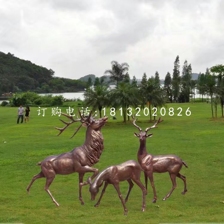玻璃鋼仿銅馴鹿雕塑，公園動(dòng)物雕塑
