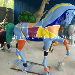 玻璃鋼彩繪馬雕塑，公園動物雕塑