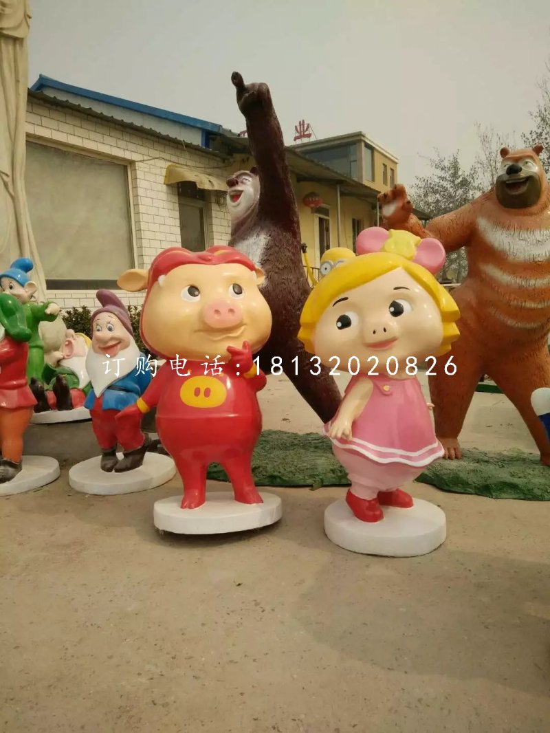 豬豬俠與菲菲公主雕塑，玻璃鋼卡通雕塑