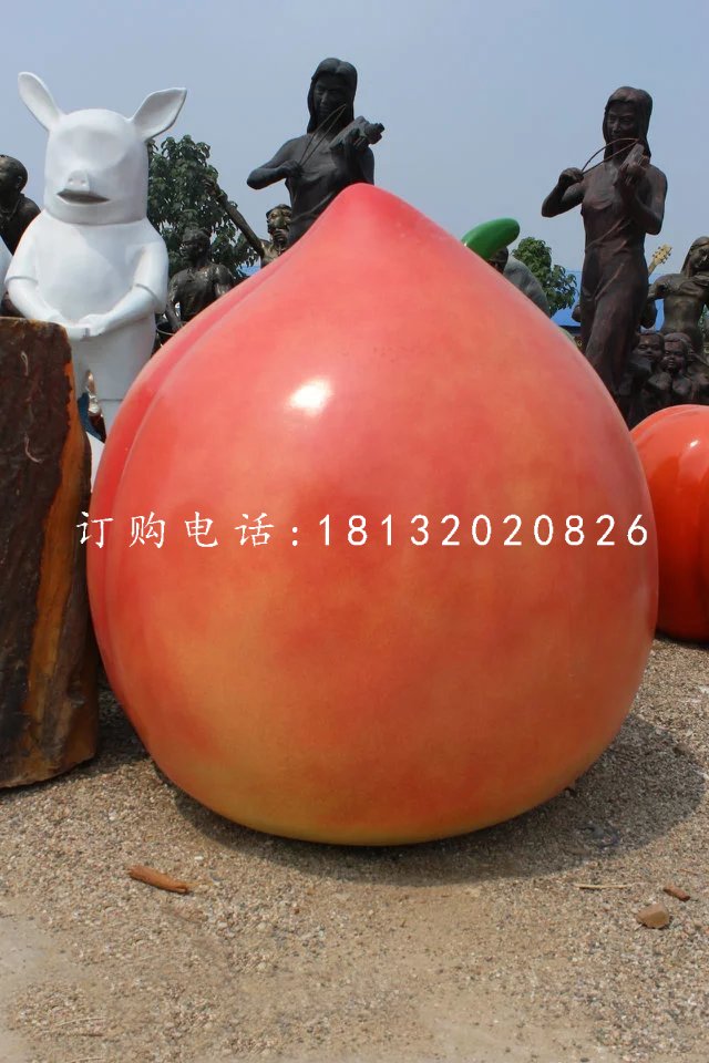 玻璃鋼桃子雕塑，仿真水果雕塑