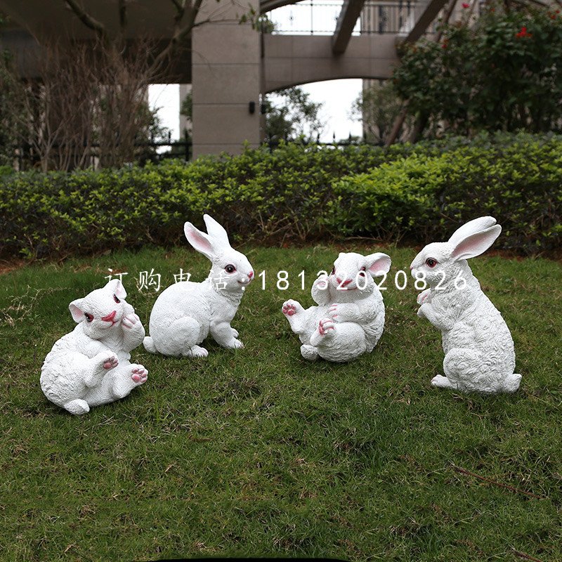 白兔雕塑，玻璃鋼動物雕塑 (2)