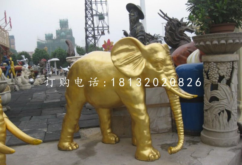 玻璃鋼金色大象雕塑，動物雕塑