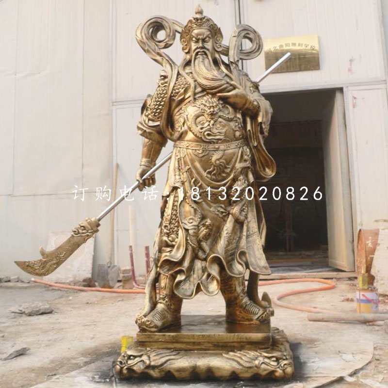提刀關(guān)公雕塑，玻璃鋼仿銅雕塑