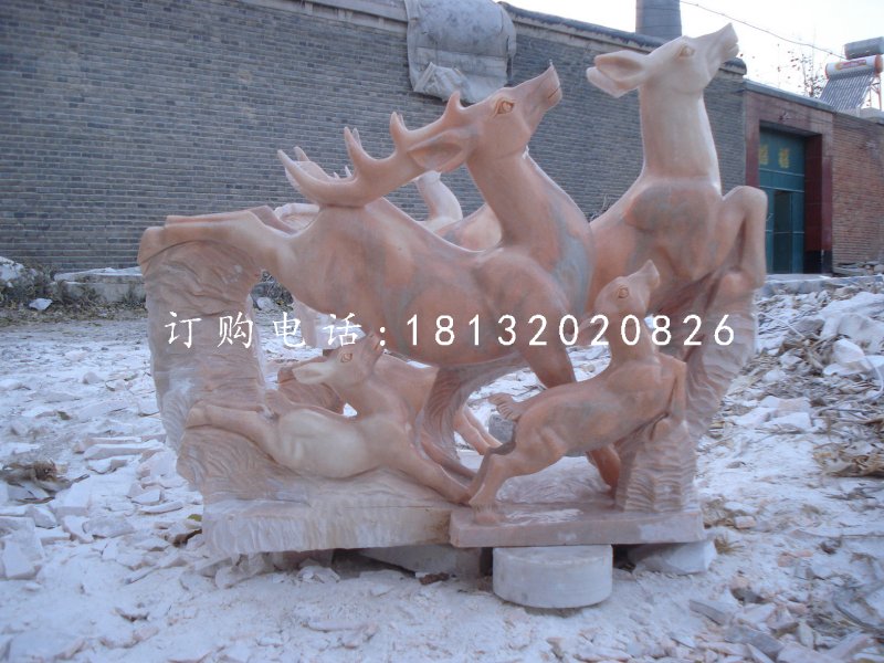 跳躍的小鹿，晚霞紅動物雕塑