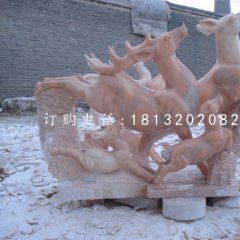 跳躍的小鹿，晚霞紅動物雕塑
