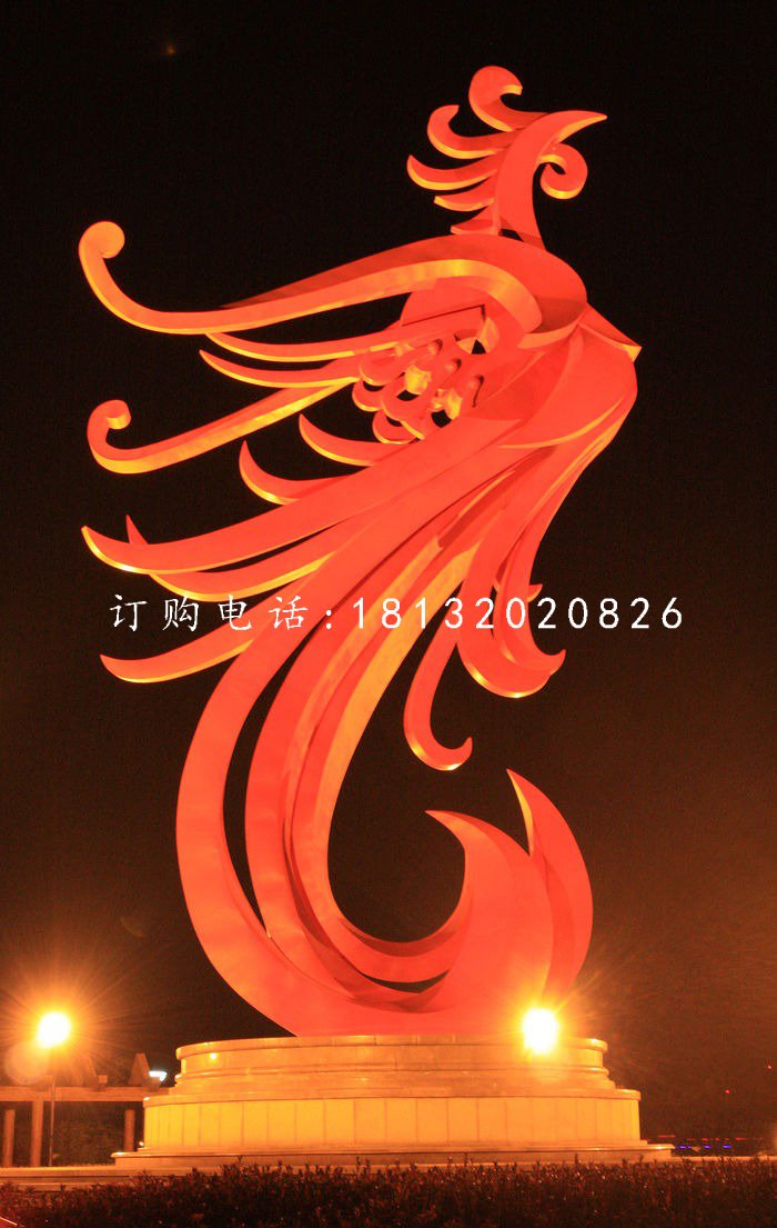 不銹鋼鳳凰雕塑，廣場抽象鳳凰