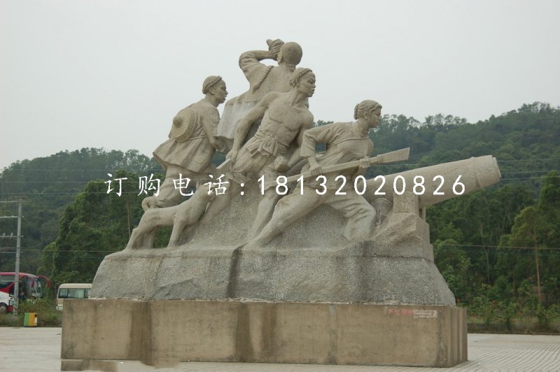 清朝人抗擊倭寇石雕,廣場紀念石雕