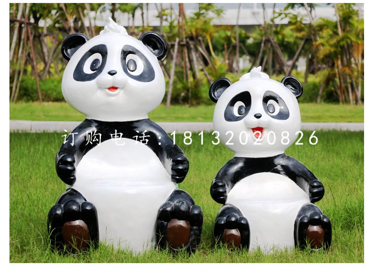 卡通熊貓雕塑，玻璃鋼動(dòng)物擺件
