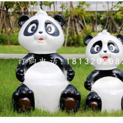 卡通熊貓雕塑，玻璃鋼動物擺件