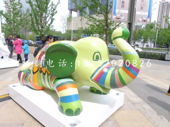 玻璃鋼彩繪動物，小象雕塑