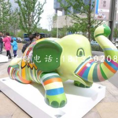 玻璃鋼彩繪動(dòng)物，小象雕塑