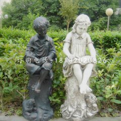 玻璃鋼人物雕塑，小孩看書雕塑