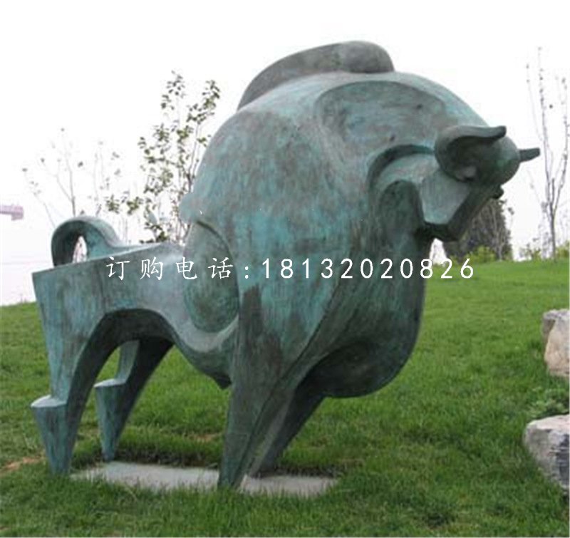 抽象牛雕塑,青銅開荒牛