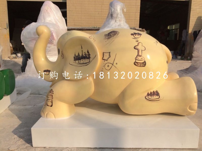 小象雕塑，玻璃鋼彩繪
