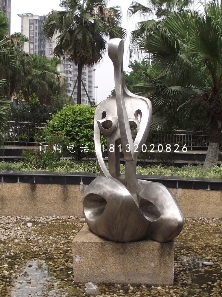 抽象女人雕塑，不銹鋼抽象人物