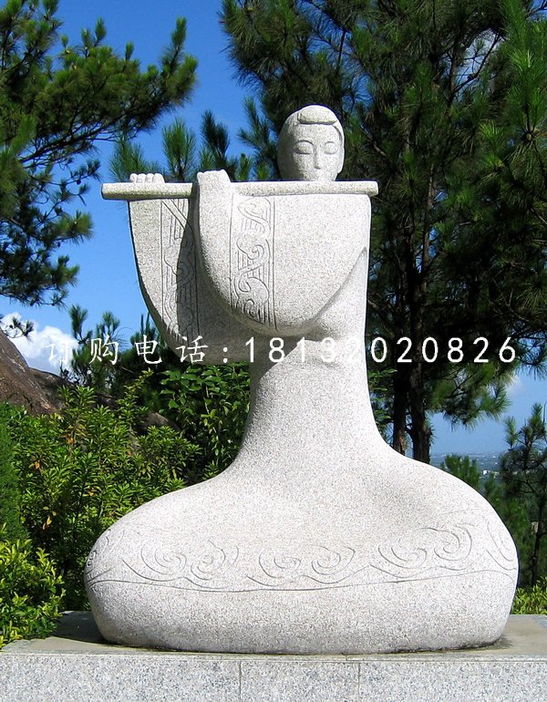 吹笛子雕塑，抽象古代美女雕塑