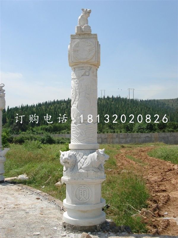 十二生肖柱石雕，漢白玉柱子 (2)