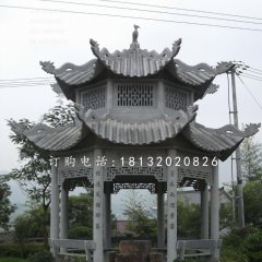 八角涼亭石雕，青石亭子