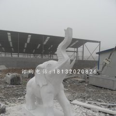 漢白玉大象，象鼻向上大象石雕