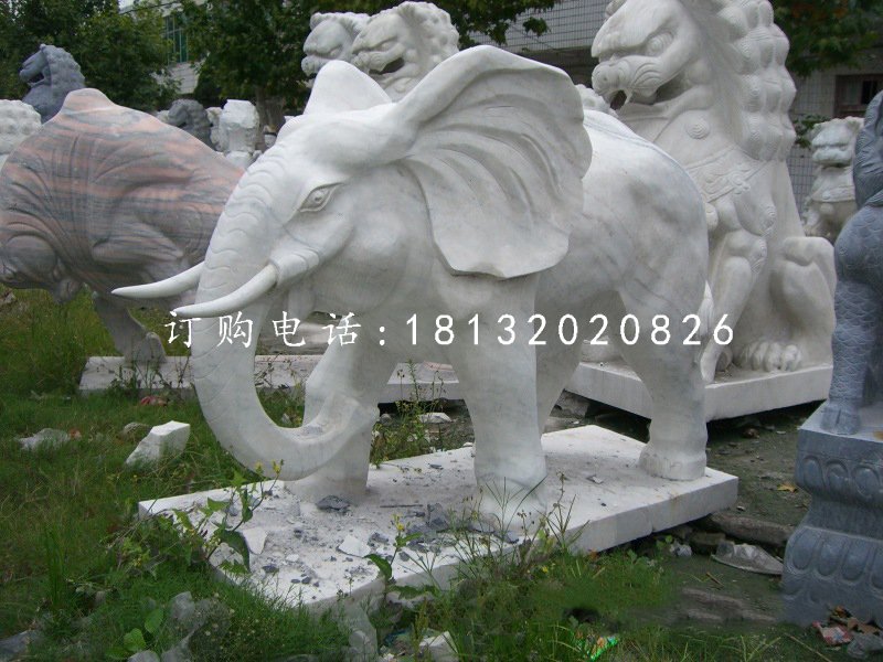大理石大象，公園動物石雕