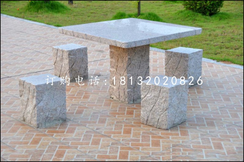 方桌方凳石雕,公園桌椅雕塑