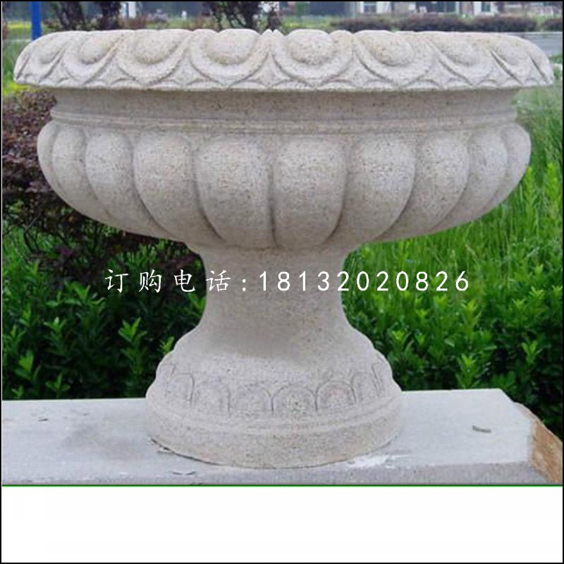 花缽石雕，公園石花盆 (2)