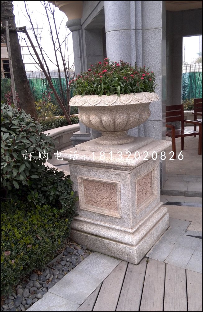 歐式花盆雕塑，花缽石雕
