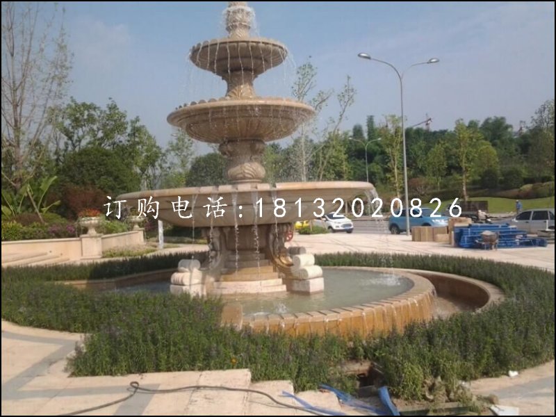 歐式噴泉石雕,晚霞紅景觀石雕