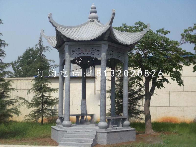 六角青石涼亭，公園景觀石雕