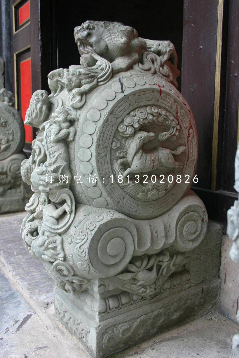 青石抱鼓石雕塑，仿古門墩
