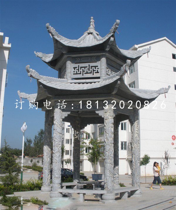 六角涼亭，青石雙層涼亭