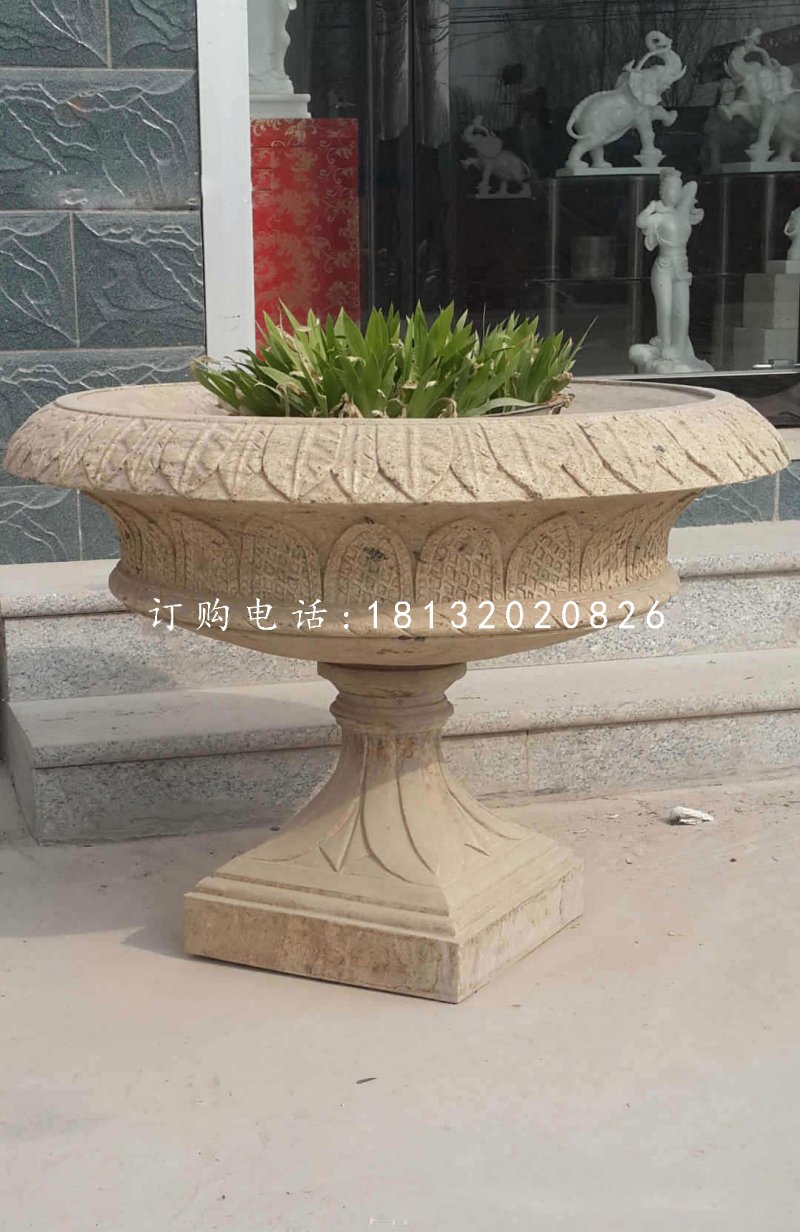砂巖花盆雕塑，公園景觀石雕