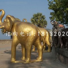 玻璃鋼金色大象，廣場動物雕塑