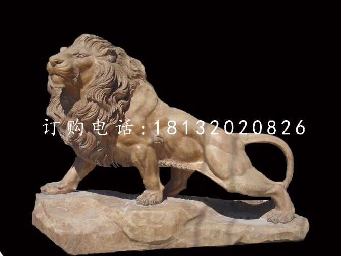非洲獅石雕,晚霞紅動物雕塑