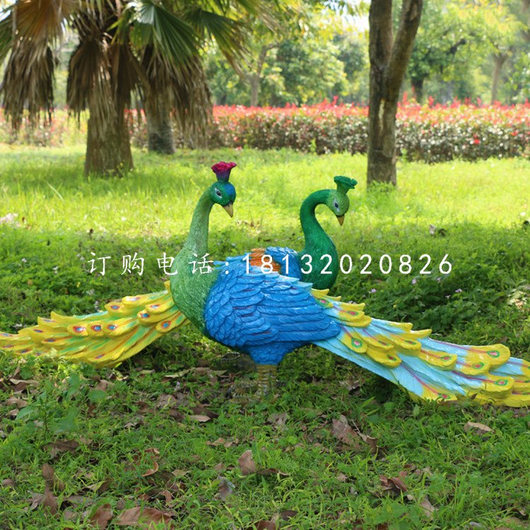 玻璃鋼仿真孔雀，玻璃鋼動物雕塑