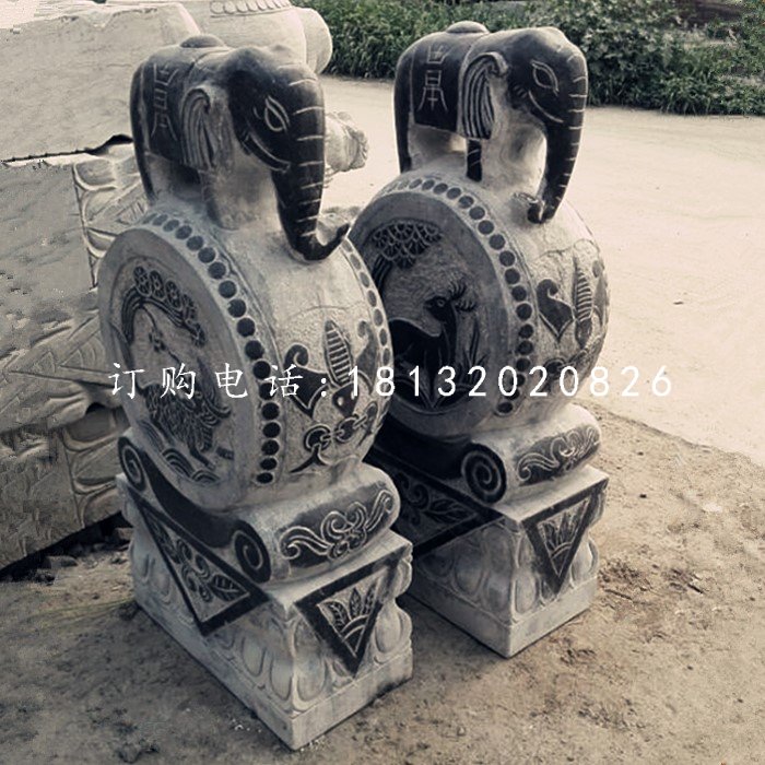 青石仿古大象門墩，門口抱鼓石