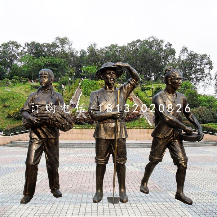 收稻子的人物銅雕，公園景觀銅雕