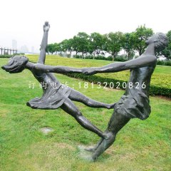 手拉手跳舞的女孩銅雕，公園人物銅雕