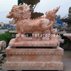 晚霞紅麒麟，古代神獸石雕，門(mén)口麒麟石雕