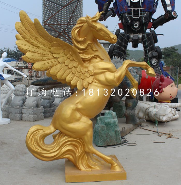 玻璃鋼仿銅飛馬，玻璃鋼動(dòng)物雕塑