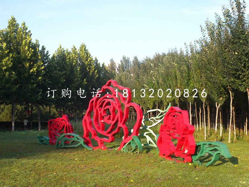 不銹鋼牡丹花雕塑，不銹鋼烤漆雕塑