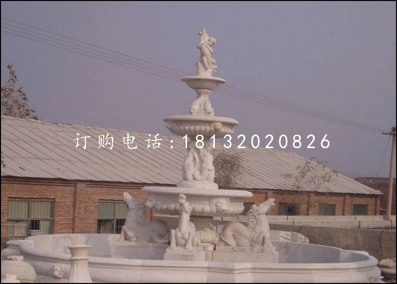 三層噴泉石雕，漢白玉歐式噴泉