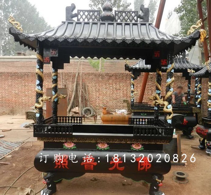 方形鐵香爐雕塑，寺廟鐵香爐雕塑