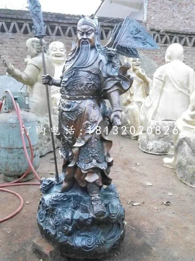 關(guān)公持刀雕塑，武圣人銅雕