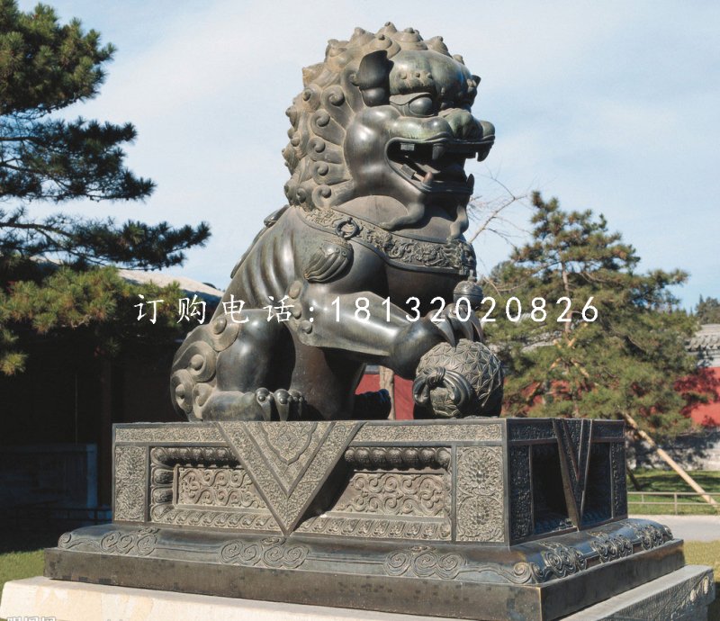獅子戲球銅雕，北京獅銅雕
